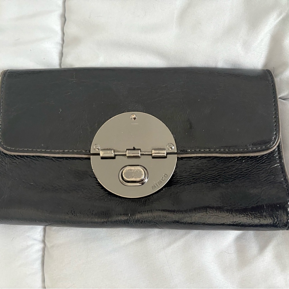 Mimco Black Leather Clutch with Silver Accents